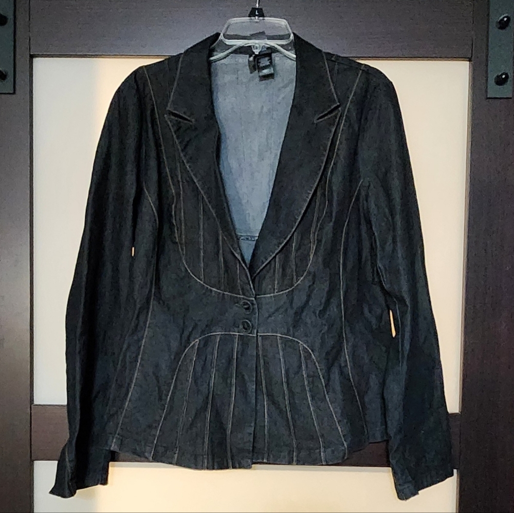 Bisou Bisou Dark Denim Blazer Jean Jacket XL Nwot